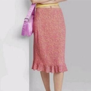 Wild Fable Floral Ruffle Hem Midi Skirt